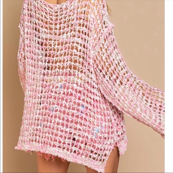 POL Pink Fishnet Long Sleeve Tunic - Picture 6 of 6